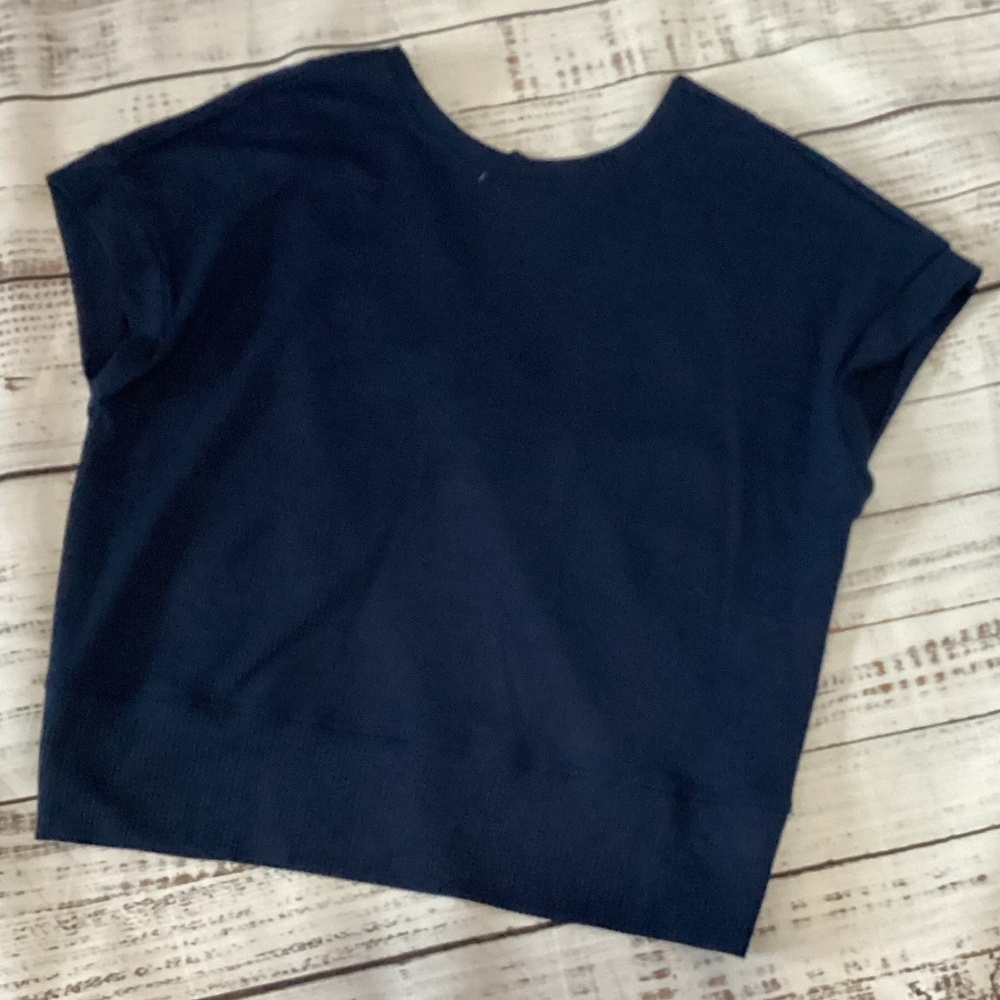 460. Shein Dark Blue Criss-Cross Back Cropped Waffle Top NWT Size XL